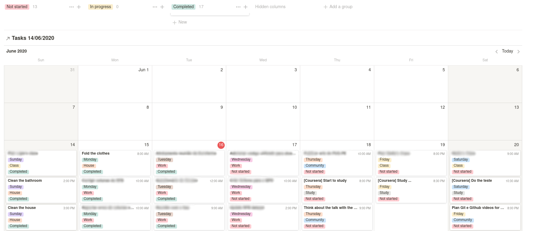 planejamento semanal visualização do quadro como calendario